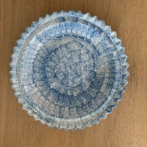 Vintage Blue Scalloped 9" SPONGE WARE Paint PIE PLATE Pottery Boho Tart Dish Pan